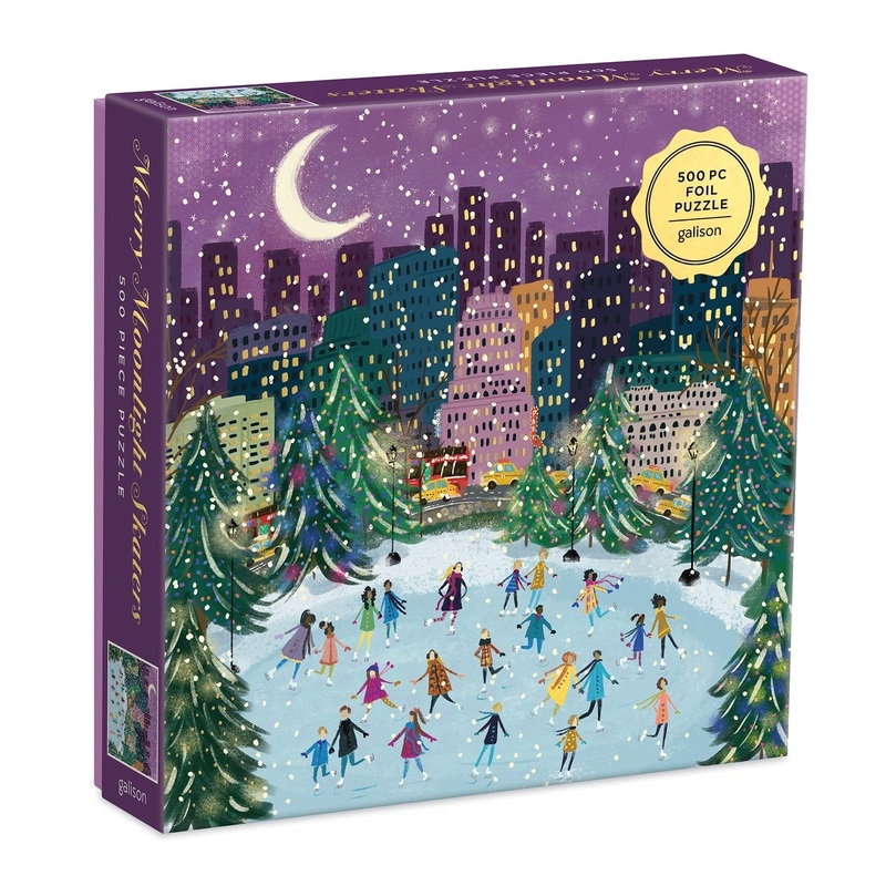 Merry Moonlight Skaters 500 Piece Jigsaw Puzzle by Galison