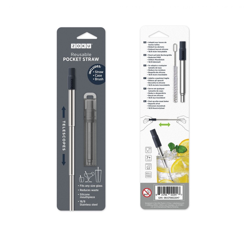 Zoku Reusable Pocket Straw|Charcoal|Teal|Berry