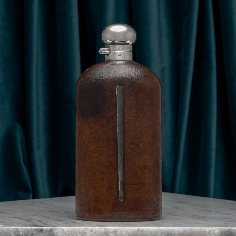 Large Leather Covered Glass Flask