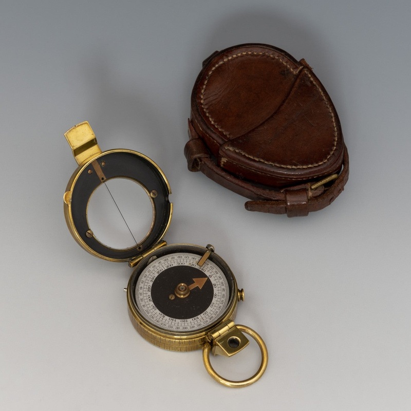 WWI Brass Compass in Leather Case
