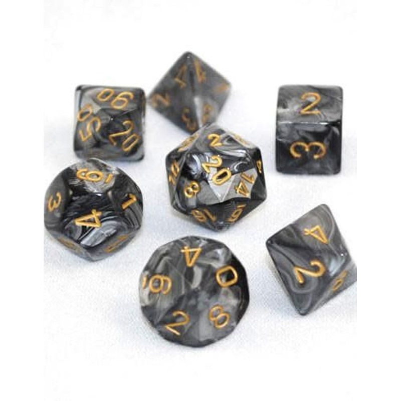 Chessex Lustrous Black/Gold 7ct Polyhedral Set (27498) Poly LU Black/Gold