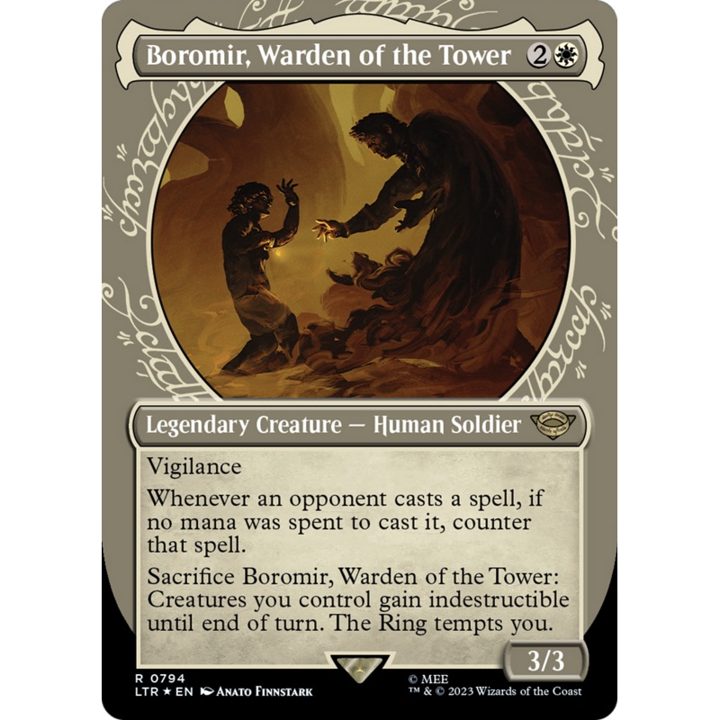 Boromir, Warden of the Tower (LTR-794) – The Lord of the Rings: Tales of Middle-earth: (Showcase) (Borderless) Surge Foil [Rare]