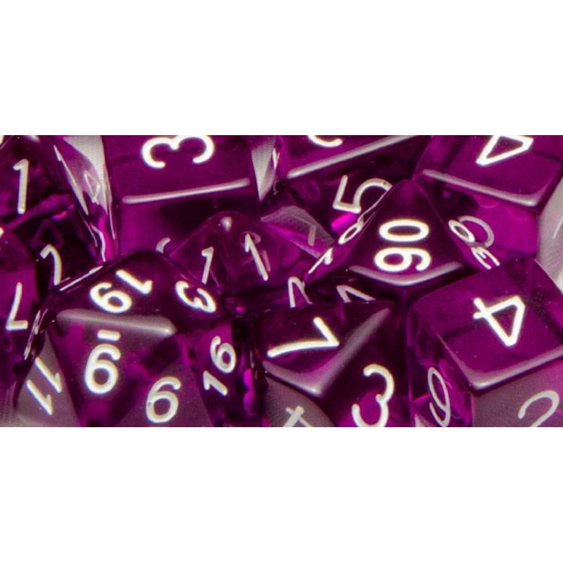 Role4Initiative Translucent Dark Purple with White Numbers 7ct Polyhedral Set