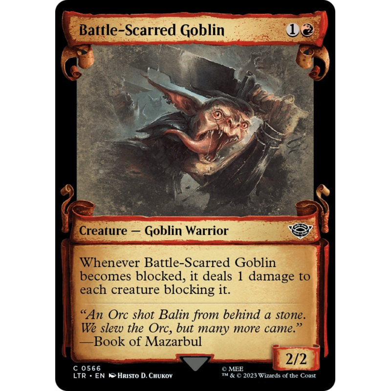 Battle-Scarred Goblin (LTR-566) – The Lord of the Rings: Tales of Middle-earth: (Showcase) Scroll Foil [Common]