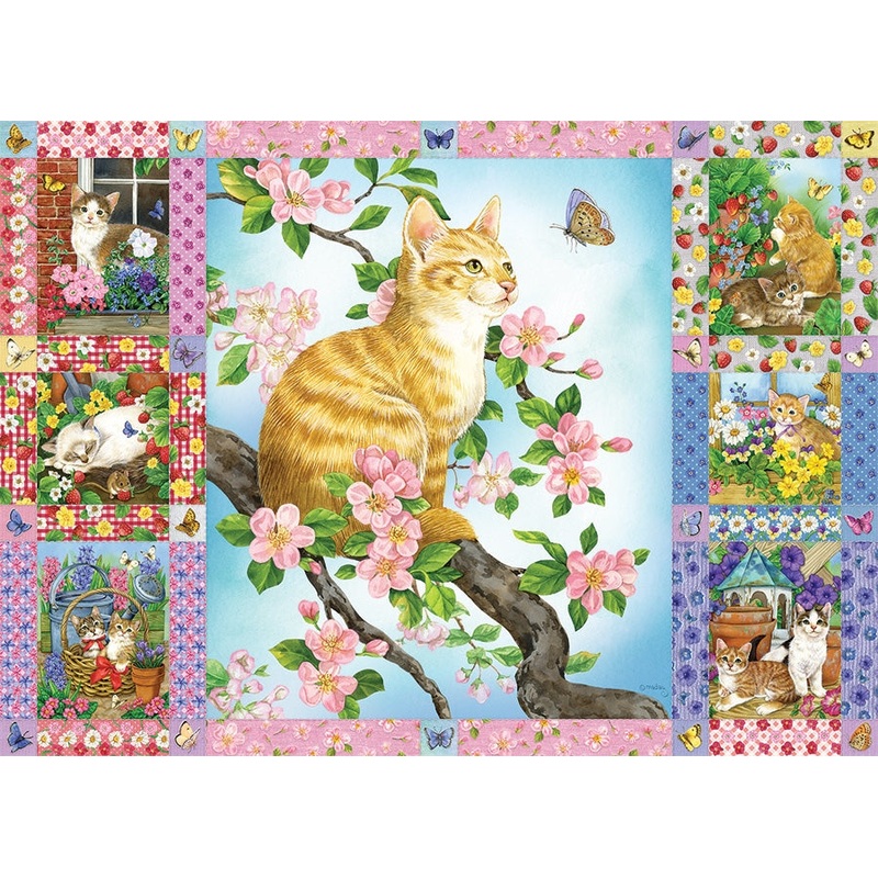 Blossoms and Kittens Quilt  1000 Piece Jigsaw Puzzle (Cobble Hill)