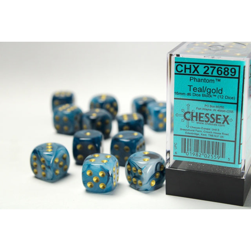 Chessex 16mm Phantom Teal/Gold 36ct D6 Set (27689) 16mm PH Teal/Gold