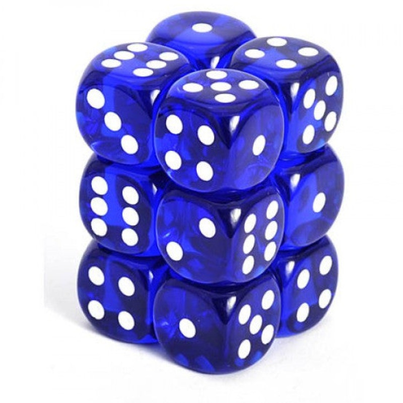 Chessex 16mm Translucent Blue/White 12ct D6 Set (23606) 16mm TR Blue/White