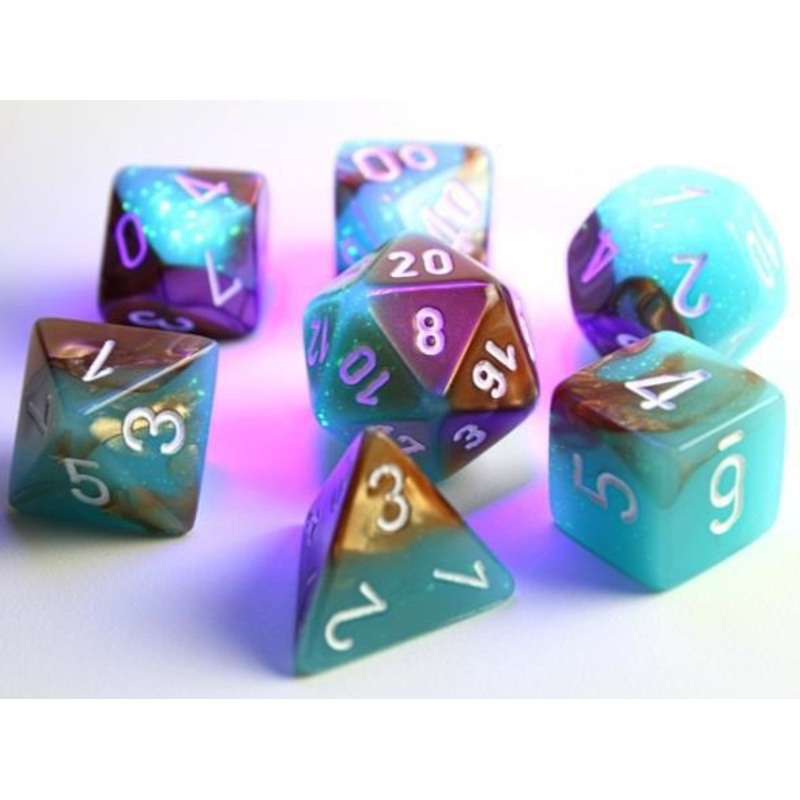 Chessex Lab Dice Gemini Luminary Copper-Turquoise/White 7ct Polyhedral Set (30019) Lab GE Copper/Turquoise