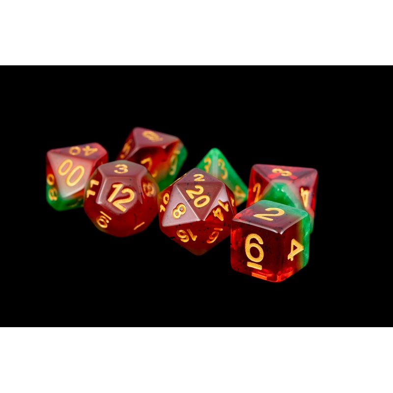 Metallic Dice Games Layered Watermelon/Gold 7ct Polyhedral Dice Set