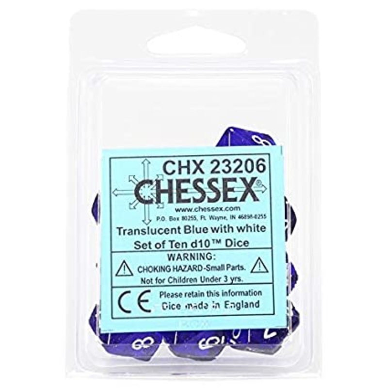 Chessex Translucent Blue/White 10ct D10 Set (23206)