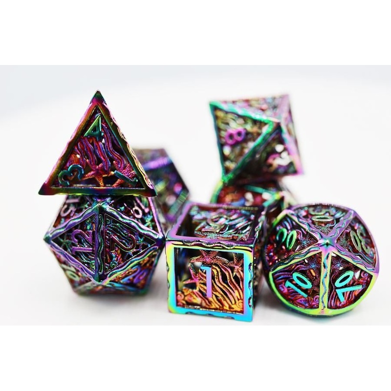 Foam Brain 7ct Metal Polyhedral Dice Set – Hollow Seascape Burnt Opal