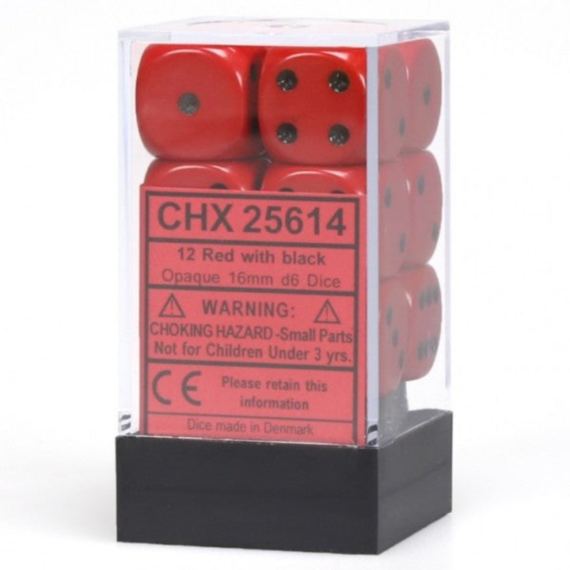 Chessex 16mm Opaque Red/Black 12ct D6 Set (25614)
